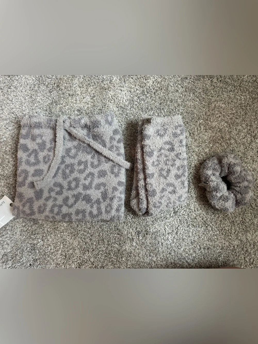 Barefoot Dreams Grey Leopard Fuzzy Knit Set
